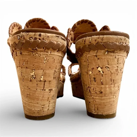 Jack Rogers Leigh Cognac Brown Leather Cork Wedge Sandals Women’s size 5 - Picture 8 of 11